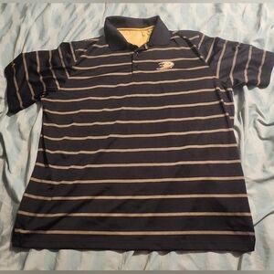 Anaheim Ducks NHL Polo Shirt Mens Size 2XL Gold Striped Short Sleeves Antigua
